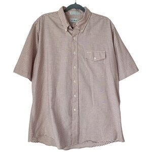 L.L. Bean Gingham Print Short Sleeve Button Down Shirt Red/Cream- Size 17.5
